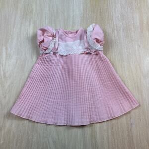 Vintage Peaches 'N Cream Pink Lace Accordion Charming Elegant Baby Dress 12M